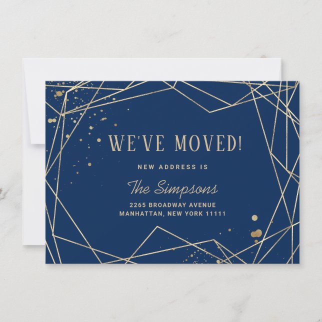 Modern Simple Golden Navy Abstract Frame Moving Announcement (Front)
