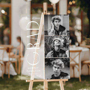 Modern Simple Grad 3 Photo Graduation Party Acrylic Sign