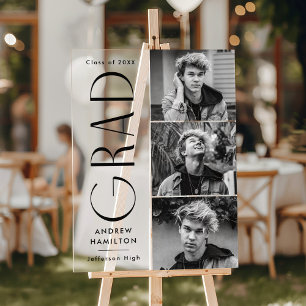 Modern Simple Grad 3 Photo Graduation Party Acrylic Sign
