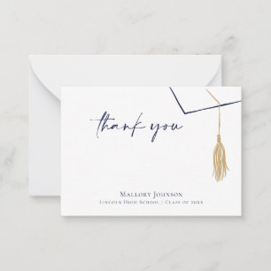 Modern Simple Grad Cap & Gold Tassel Thank You Card