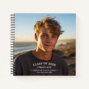 Modern Simple Grad Photo Spiral Notebook Guestbook