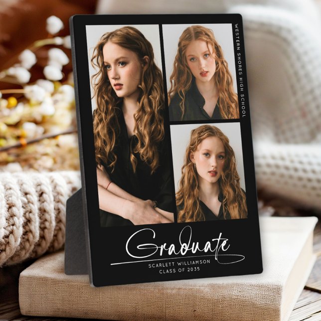 Modern Simple Graduate 3 Photo Collage Script Plaque (Creator Uploaded)