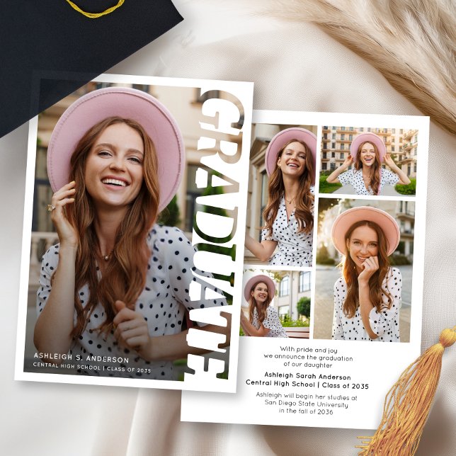 Modern Simple Graduate 4 Photo Collage Graduation  Announcement (Creator Uploaded)