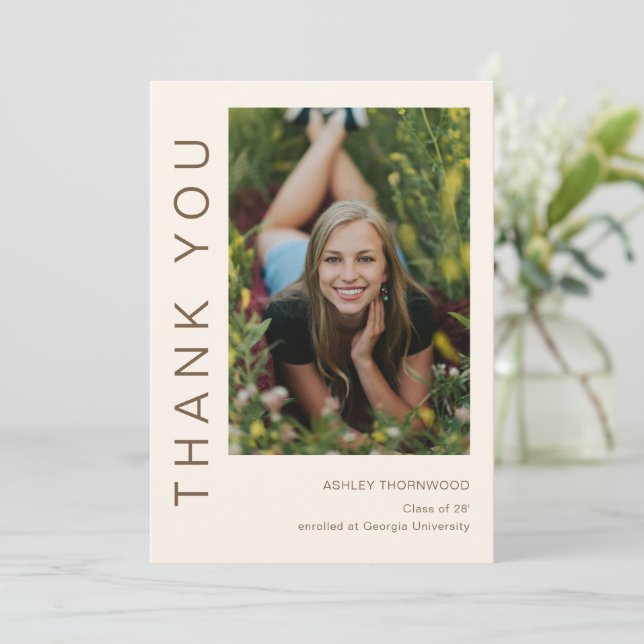 Modern Simple Graduate Photo Graduation  Thank You Card (Standing Front)