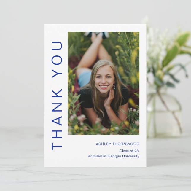 Modern Simple Graduate Photo Graduation  Thank You Card (Standing Front)