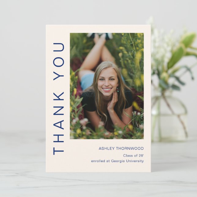 Modern Simple Graduate Photo Graduation  Thank You Card (Standing Front)