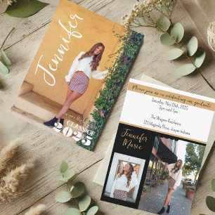 Modern Simple Graduate Photo Name Black Gold Invitation