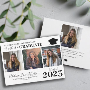 Modern simple graduation quote graduate 4 photo announcement