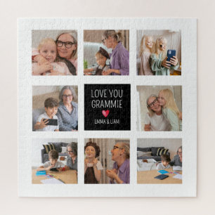 Modern Simple Grandma Heart 8 Photo Collage Custom Jigsaw Puzzle