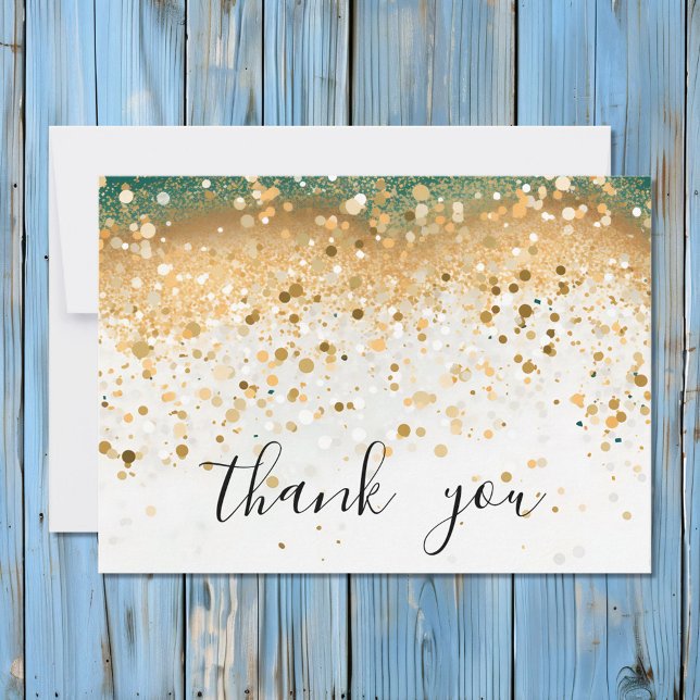 Modern Simple Green and Gold Sequin Script Thank You Card (Creator Uploaded)