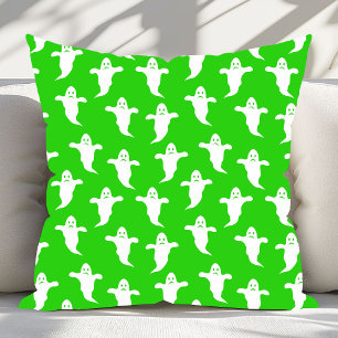 Modern Simple Green and White Ghosts Halloween Cushion