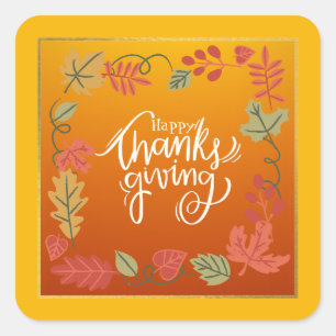 Modern Simple Green Autumn Fall Thanksgiving Square Sticker
