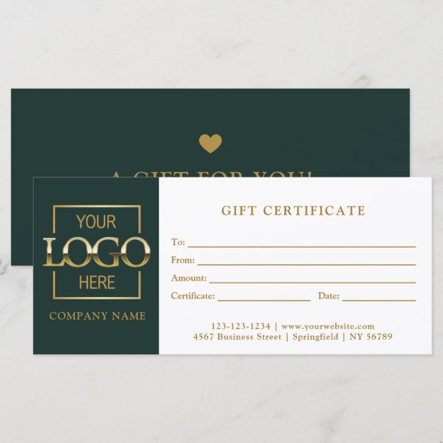 Modern Simple Green Business Logo Gift Certificate (Front/Back)