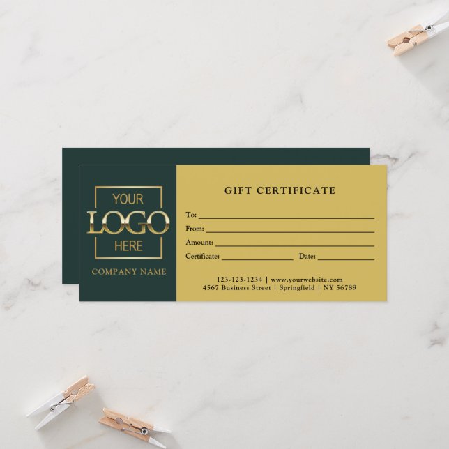 Modern Simple Green Business Logo Gift Certificate (Front/Back In Situ)