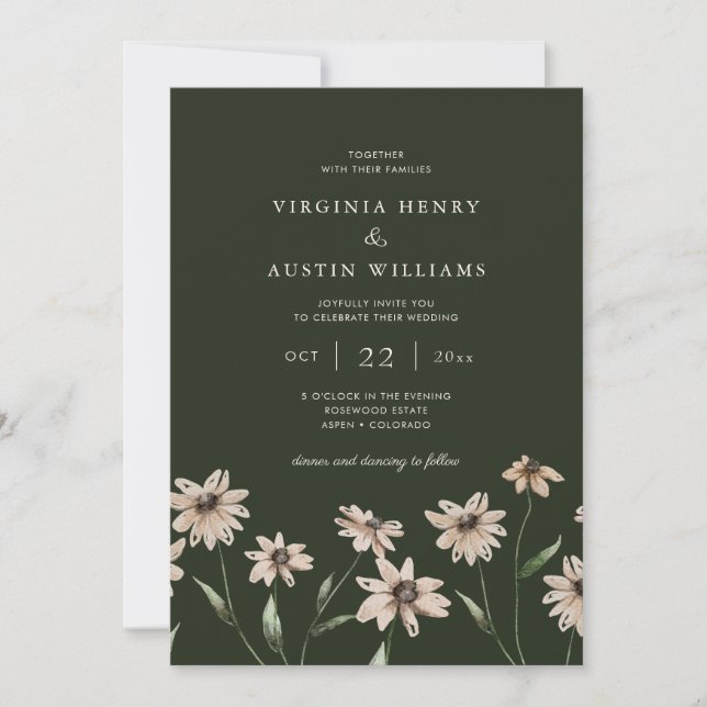 Modern Simple Green Floral Wedding Invitation (Front)