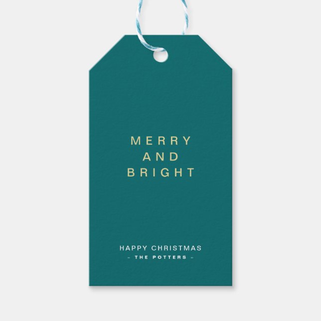 Modern Simple Green & Gold Christmas Gift Tags (Front)