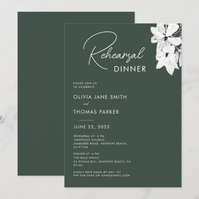 Modern Simple Green Magnolia Rehearsal Dinner Invitation (Front/Back)