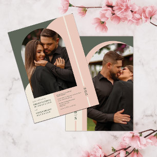 Modern Simple Green Pink Colour Block Photo Weddin Invitation