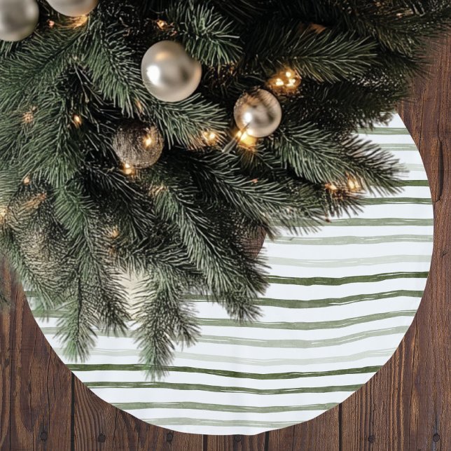 Modern Simple Green Stripes Christmas Brushed Polyester Tree Skirt (Creator Uploaded)