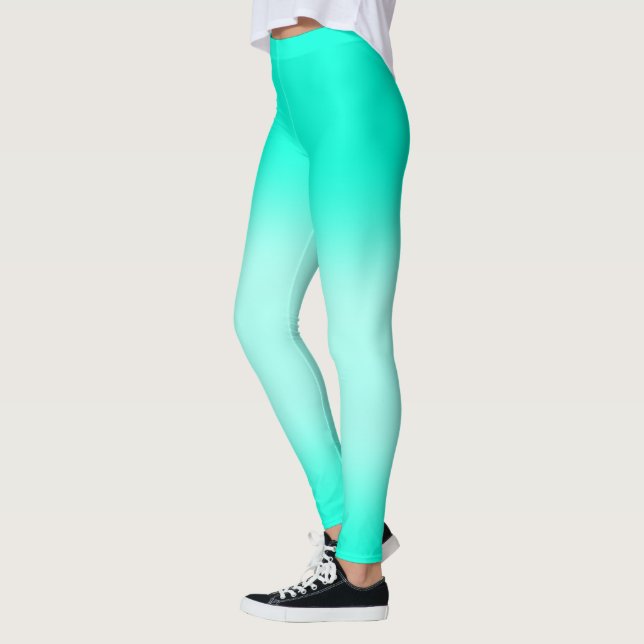 Modern Simple green Turquoise Gradient Color Leggings (Left)