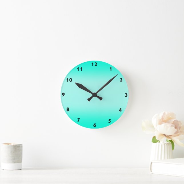 Modern Simple green Turquoise Gradient Colour Round Clock (Home)