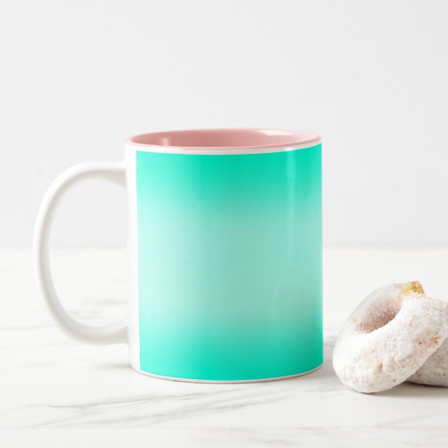 Modern Simple green Turquoise Gradient Colour Two-Tone Coffee Mug (With Donut)