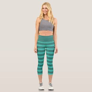 Modern Simple Green Two Tone Stripe line Geometric Capri Leggings