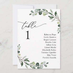 Modern Simple Greenery Wedding Seating Chart Cards