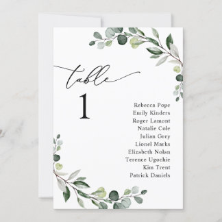 Modern Simple Greenery Wedding Seating Chart Cards