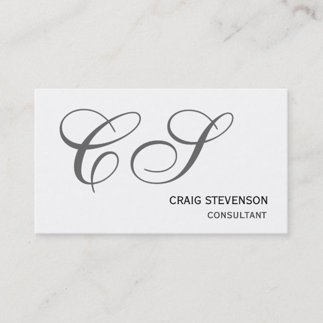 Modern Simple Grey Monogram White Business Card (Front)