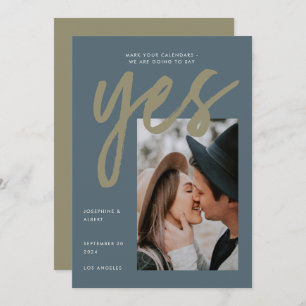 Modern Simple Grey Olive Big Script Photo Wedding Save The Date