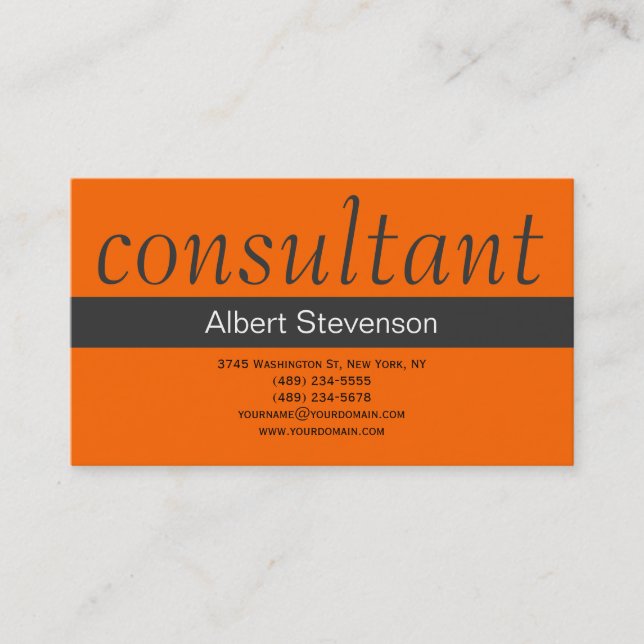 Modern Simple Grey Orange Business Card (Front)