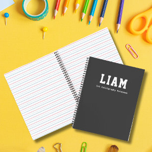 Modern Simple Grey Personalised Kids Calligraphy Notebook