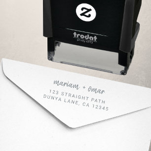 Modern Simple Grey Script Wedding Return Address Self-inking Stamp