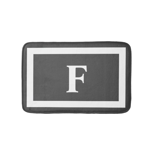 Modern Simple Grey White Monogram Bath Mat (Front)