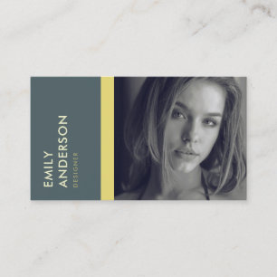 MODERN SIMPLE GREY YELLOW PERSONAL PHOTO IDENTITY BUSINESS CARD