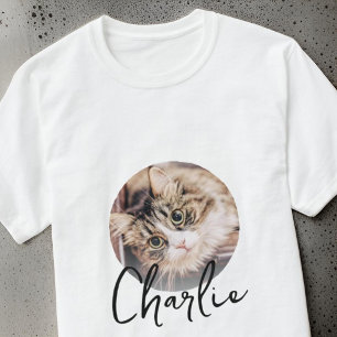 Modern Simple Grunge Custom Badge Pet Photo Name T-Shirt