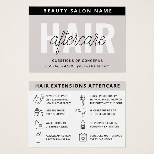 Modern Simple Hair Extensions Aftercare Card (Front & Back)