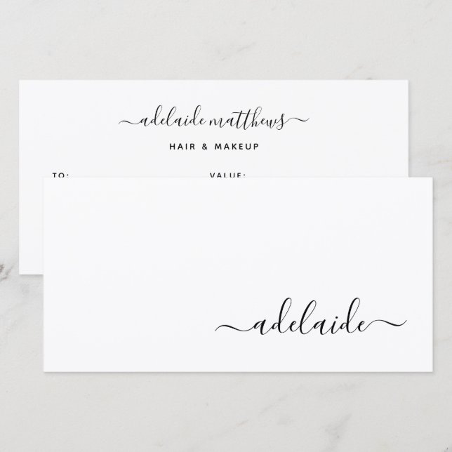 Modern Simple Hair Stylist Script Gift Certificate (Front/Back)