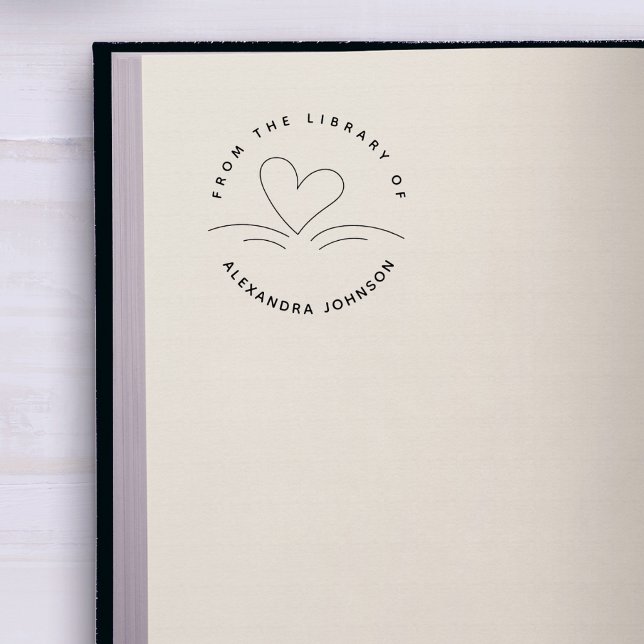 Modern Simple Hand-drawn Book & Heart Library Rubber Stamp (Creator Uploaded)