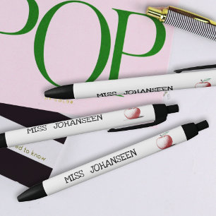 Modern Simple Hand Drawn Red Apple Cute Teacher Black Ink Pen