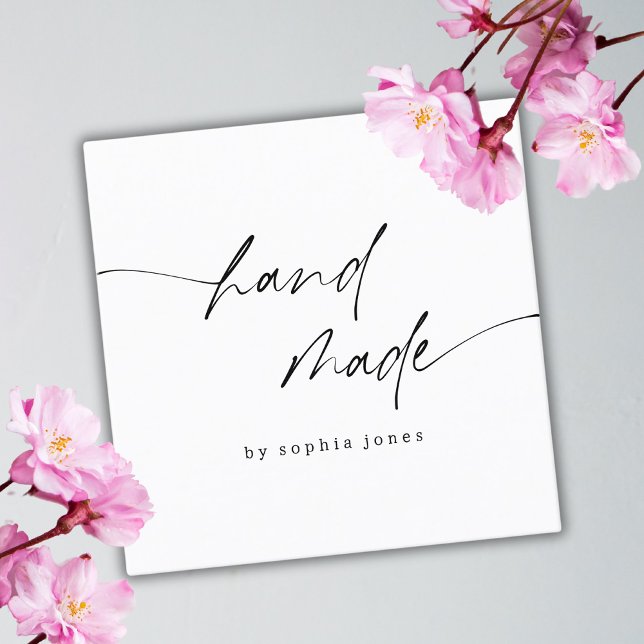 Modern Simple Handmade Script Black White  Square Business Card (Creator Uploaded)