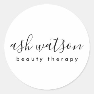 Modern Simple Handwritten Calligraphy Plain White Classic Round Sticker