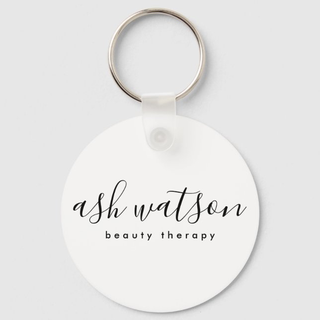 Modern Simple Handwritten Calligraphy Plain White Key Ring (Front)