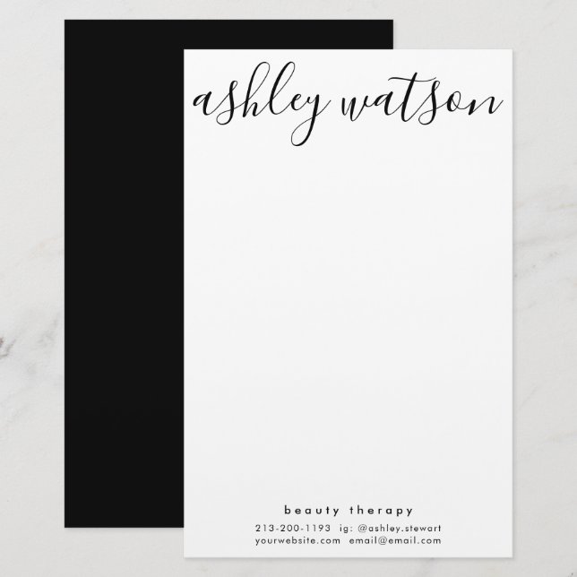 Modern Simple Handwritten Calligraphy Plain White Stationery (Front/Back)