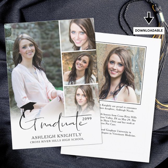Modern Simple Handwritten Graduate 5 Photo Announcement (Creator Uploaded)