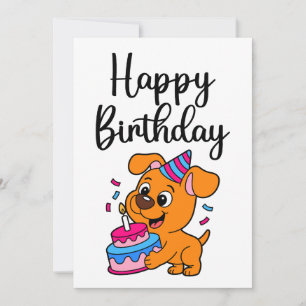 Modern Simple Happy Birthday Cute Dog Card