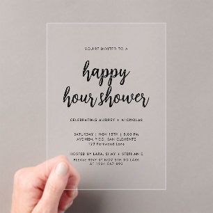 Modern Simple Happy Hour Couple Bridal Shower Acrylic Invitations