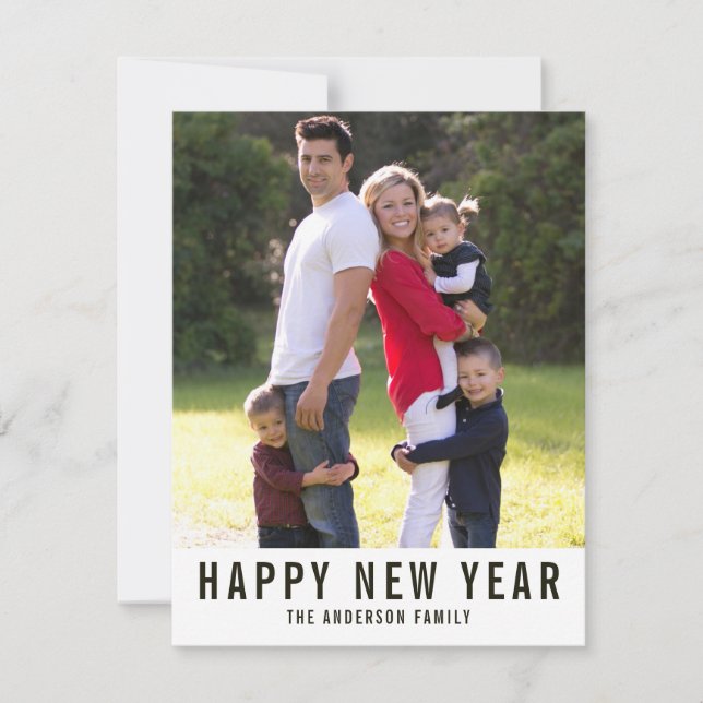 Modern Simple Happy New Year 4 Photo Gold Confetti Holiday Card (Front)