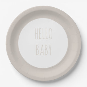Modern Simple "Hello Baby" Neutral Circle Paper Plate